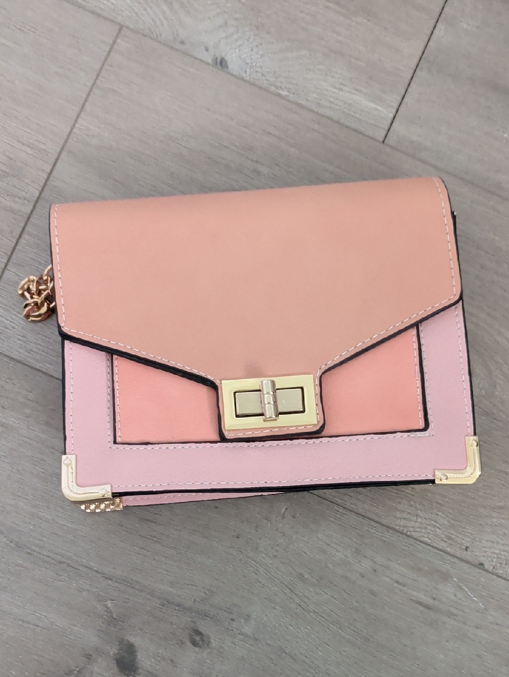 Dynamite Pink Colorblock Crossbody Bag with Gold Hardware